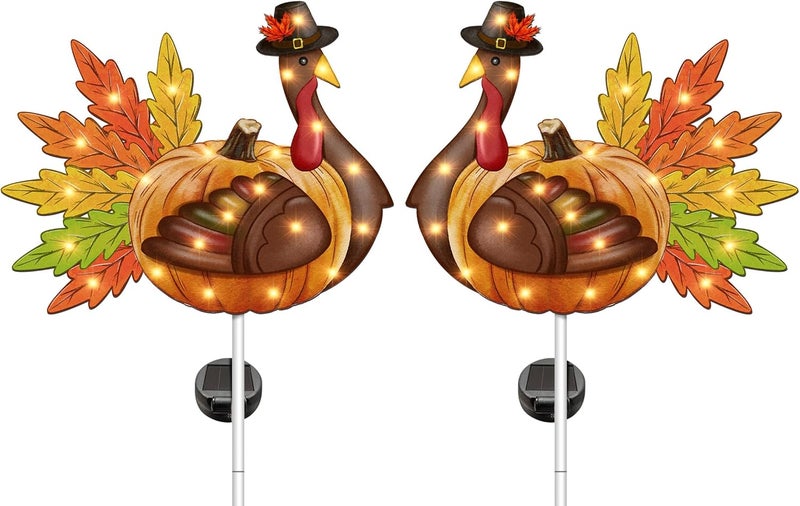 Bonsai Tree Thanksgiving Decorations Outdoor, Solar Turkey Garden Stake Lights, 41 Inches Metal Turkey Decorations, Thanksgiving Yard Decor Lights for Yard Garden Lawn Pathway - Image 1
